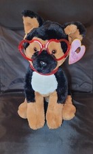 FAO Schwartz GERMAN SHEPHERD with Heart Glasses Plush 12"H NWT