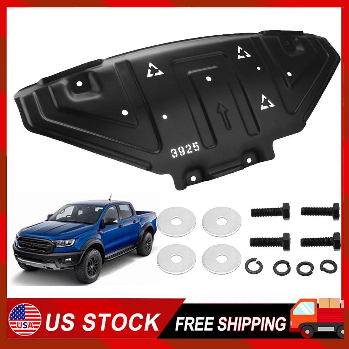 Front Lower Air Dam Metal Skid Plate For Ford Ranger 4x4 2019-2023