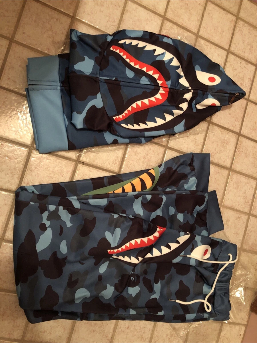 Bape Hoodie And Sweat Pants Authentic Full Zip Shark Hoodie Blue ABC Camo  3XL