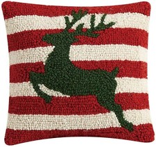 Peking Handicraft - Reindeer Stripes 10" Square Hooked Pillow 31TG170C10SQ
