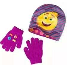 The Emoji Movie Reversible Hat  Glove Set One Size Girls Kids Winter Hat New    