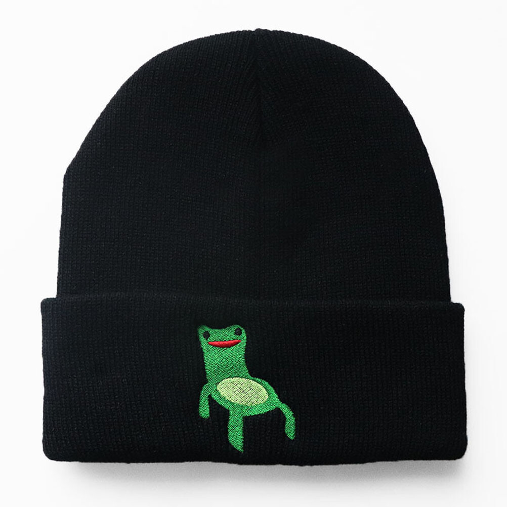 Winter Cartoon Froggy Chair Embroidery Beanie Hat Men Women Knitted  Skullies Cap