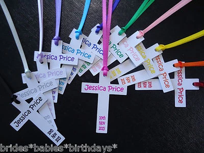 10 Kraft White Gift Tags Religious Cross Christening Bomboniere Personalised - image 1 of 2