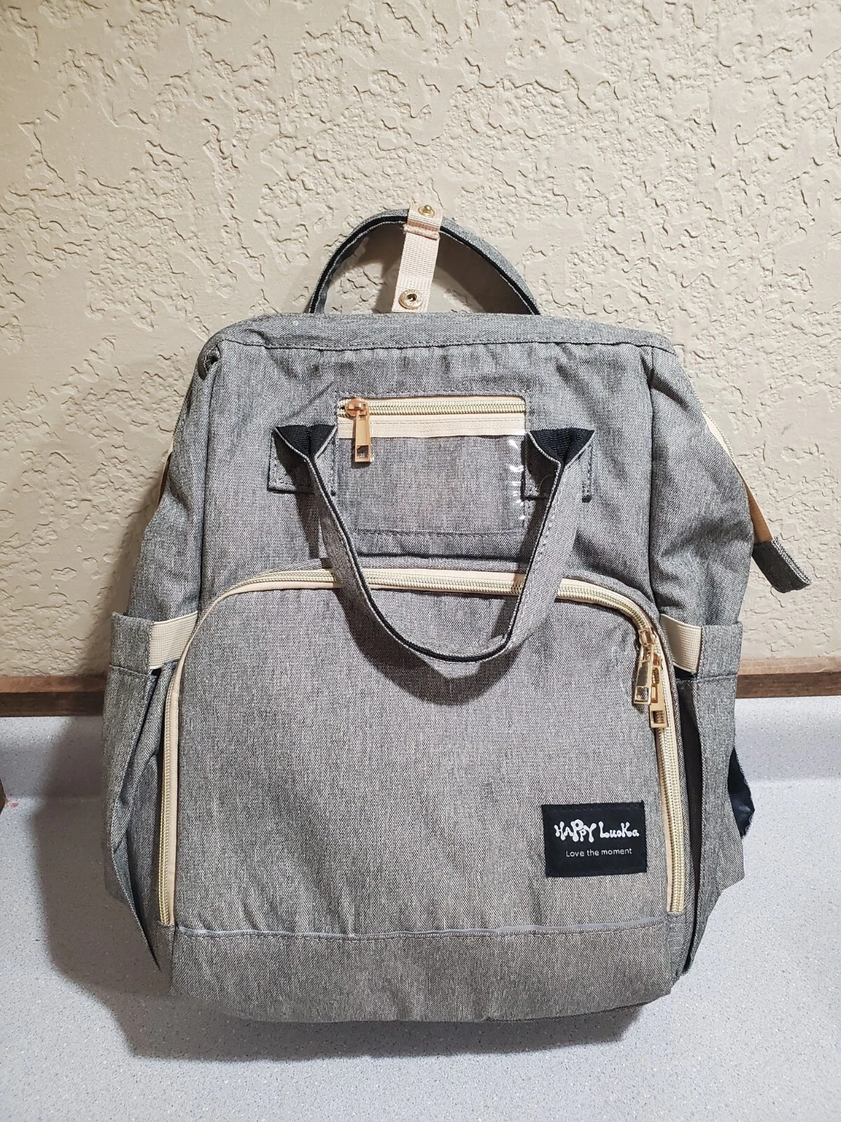 Happy Luoka Diaper Bag with Changing Station, Baby Travel Nappy Backpack Gray