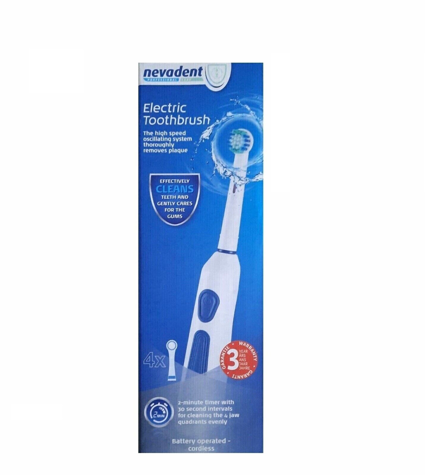 Nevadent Electric Toothbrush with 4 Brush Heads NBZ 45 A1, Brand New
