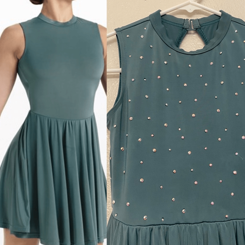 WEISSMAN Dance Costume Sage green Keyhole Back Skater Dress rhinestone  D11782 IC | eBay