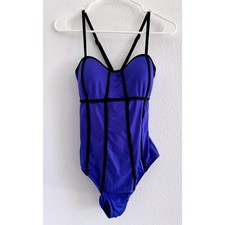 JAG Swimsuit Womens 12 Blue Black One Piece Slimming Beach Coastal Tropical Swim