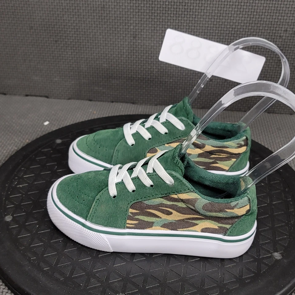 Zapatos deportivos EE. UU. para niños pequeños talla 8 verde blanco camuflaje zapatillas sin cordones Foto 3 de 4