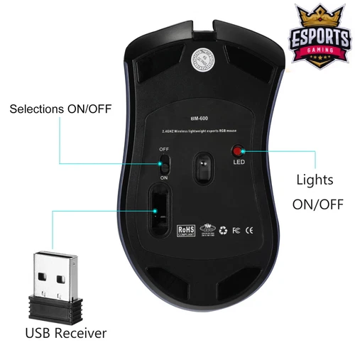 Gaming Mouse Wireless Rechargeable Optical Cordless 7-Color LED Backlit Hollow - Image 3 of 4