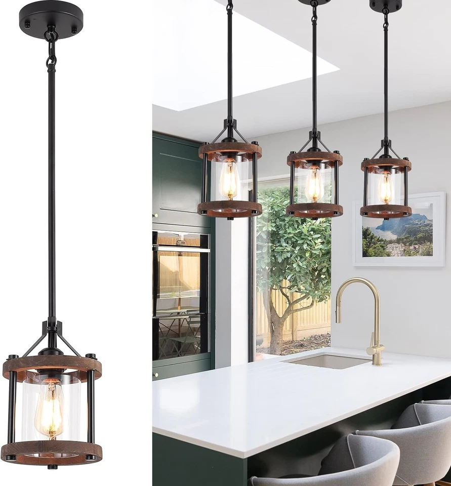 Rustic Farmhouse Pendant Light with Glass Shade - Image 3 of 4