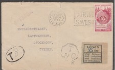Australia to Sweden GEELONG VIC 3d 1/2d Rotary POSTAGE DUE 1955