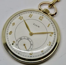 ELGIN open face pocket watch 10s, 15 jewels, Gold filled case with chain - 1941