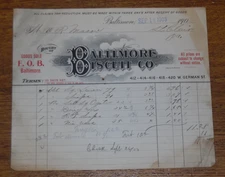 Antique 1903 Billhead Receipt - Baltimore Biscuit Co. - German St. Baltimore MD