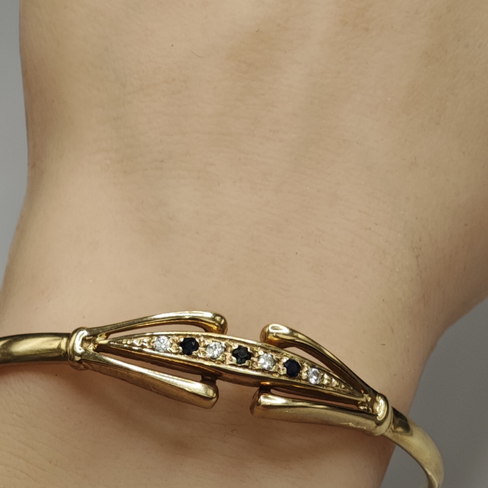 Solid 9ct Gold Torque Bangle Sapphire Vintage 9k … - image 13