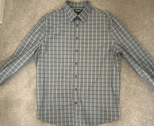Express Slim Fit Stretch Plaid Button-Up Shirt Gray White Cotton Spandex Men s L