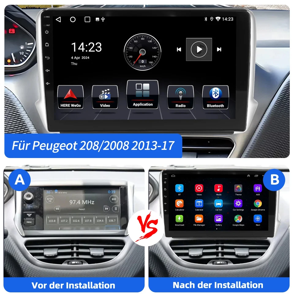 Android 14 Für Peugeot 208 12-18 10" Display GPS Navi CarPlay Wifi BT Spiegel - Bild 3 von 4
