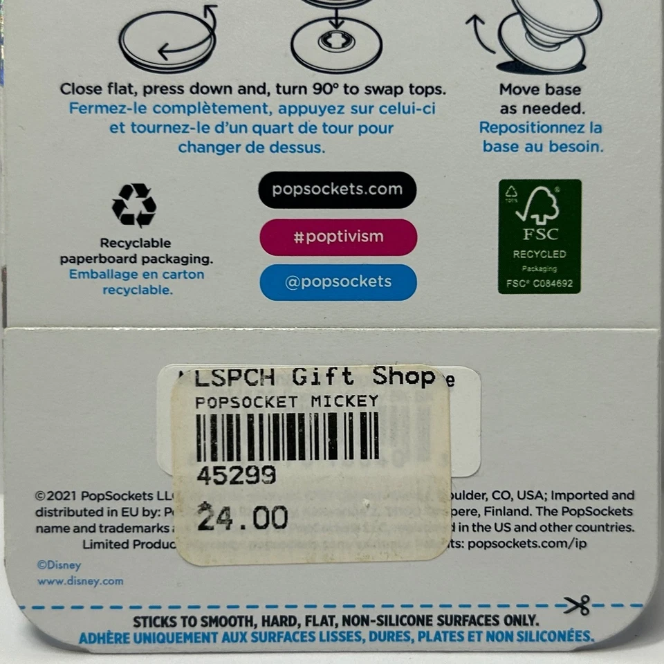 Popsockets Disney Mickey Mouse PopGrip Swappable Top Phone Holder Stand - Image 4 of 4