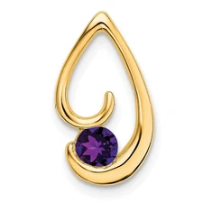 14k Yellow Gold 4mm Round Cut Amethyst Teardrop Chain Slide Pendant 1.38gm