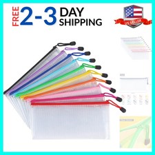10 Pack Mesh Zipper Pouch Document Waterproof Zip File Bags Plastic Pencil Po...