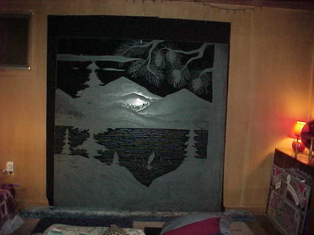 60" x 60" LEADED GLASS LAKE TAHOE SCENE 5/8" tempered glass