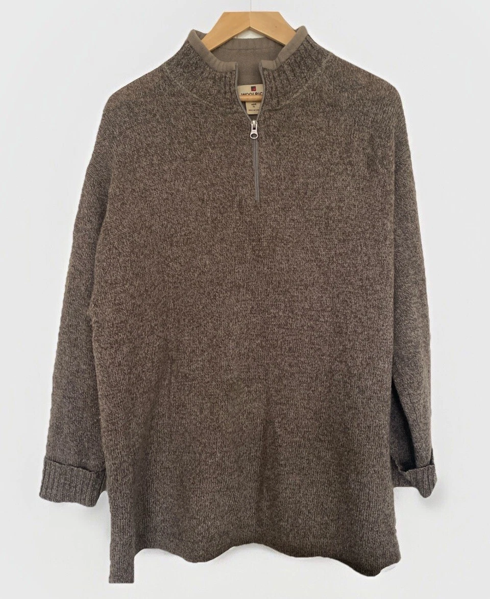WOOLRICH 100% Wool 1/4 Zip Sweater XL Pullover Fleece Lined Neck Shale Heather