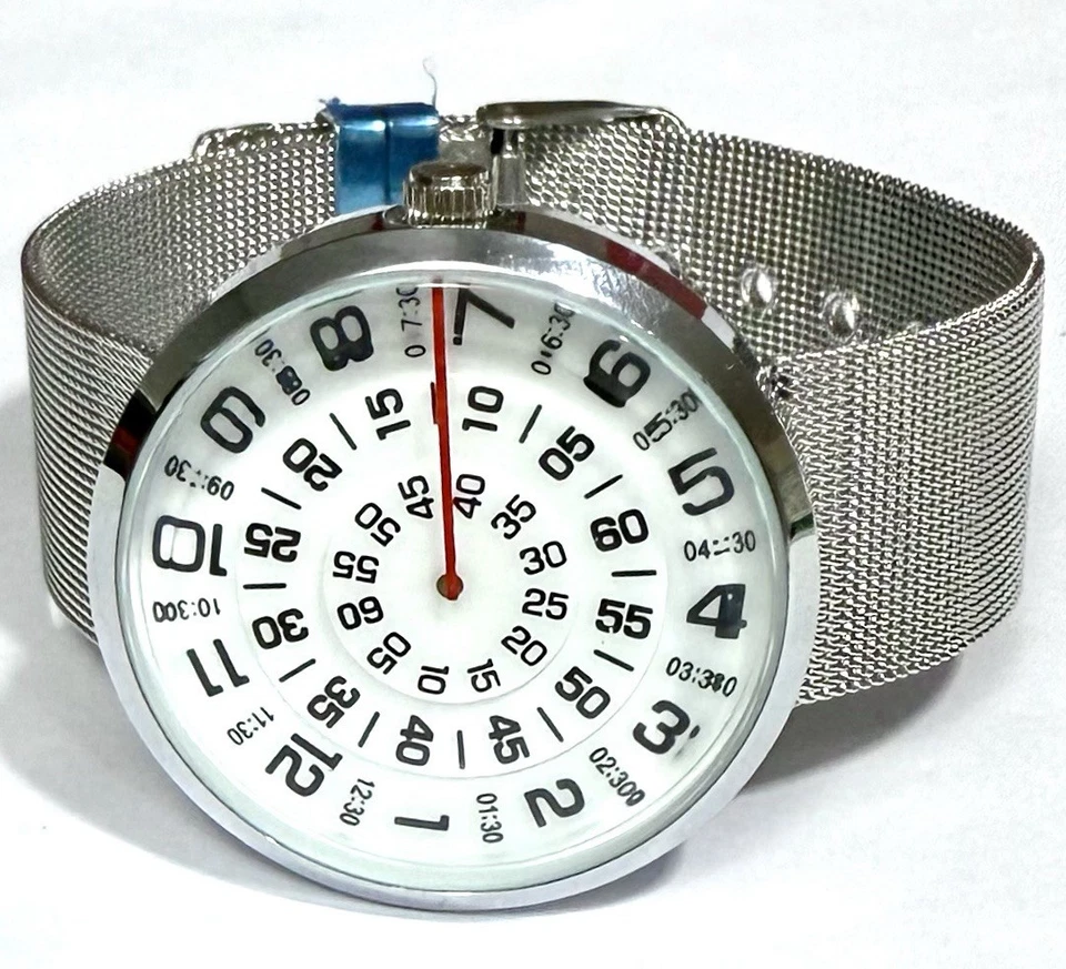 41 mm Blanco | TRI-TIME Horas Giratorias, Min, Sec | Correa de Acero Plateado Reloj Qtz Foto 2 de 4