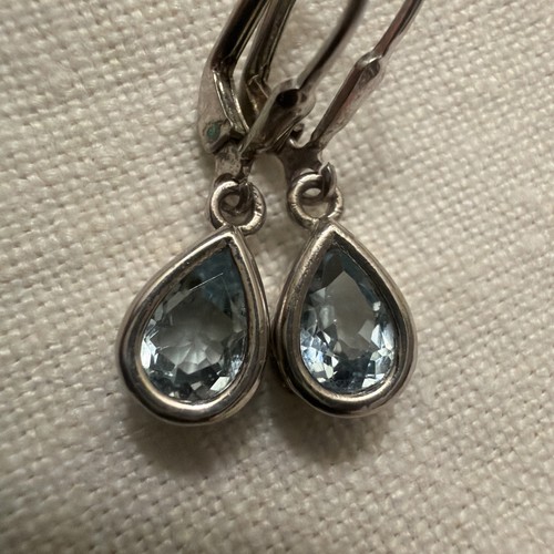 Vintage Sterling Silver .925 Blue Topaz Tear Drop Dangle Earrings - Picture 4 of 6