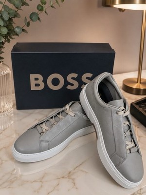 NEU: HUGO BOSS Sneaker Gary, Größe 46 Hellgrau, Genarbtes Kalbsleder Lederschuhe