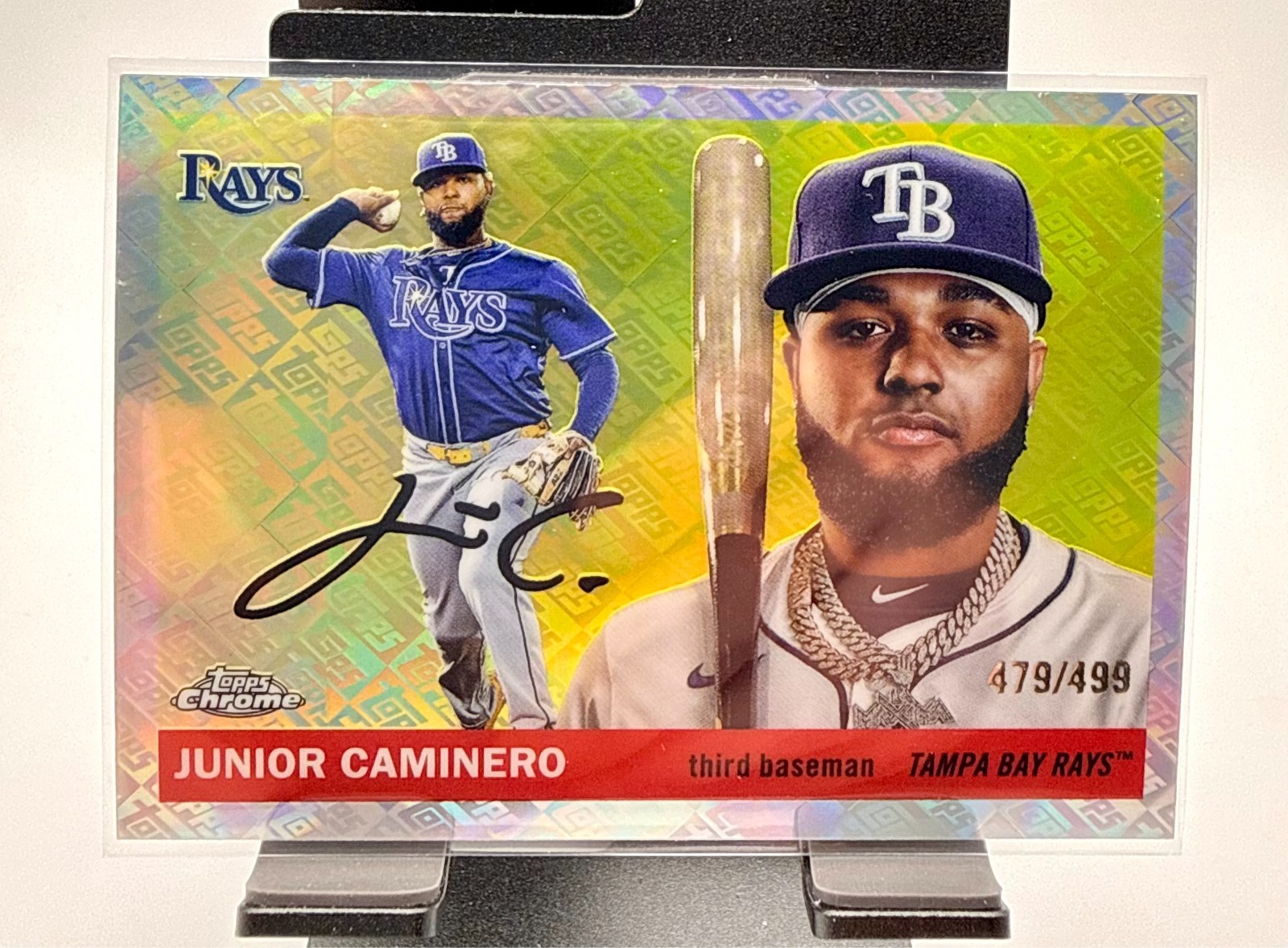 2025 Topps Chrome Platinum #168 Junior Caminero Topps Logo Refractor /499