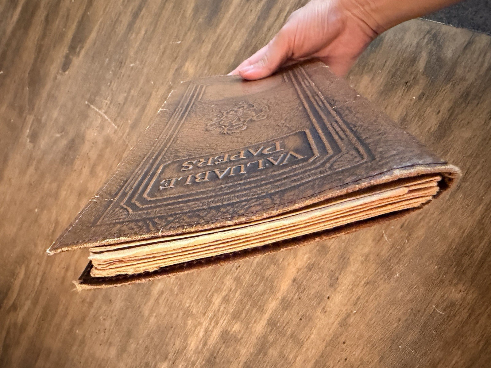 Vintage leather tooled Valuable Papers folder or portfolio- 1942