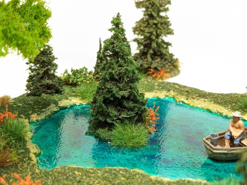 HO 8" x 6" FORGE LAKE w 8 Trees, Orange Flowers & Mini Dio 15mm 28mm POND #902 - Picture 8 of 18