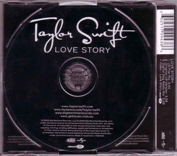 TAYLOR SWIFT Love Story RARE Australian Enhanced CD Single 3 Tracks & Video - Image 2 of 2