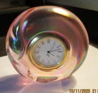 vintage fenton pink iridescent round glass mini clock