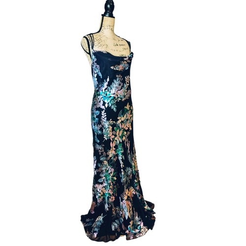 90s Y2K Monsoon Long Black Bias Cut Special Occ Dress UK 14/16 (US 12) - Picture 3 of 14