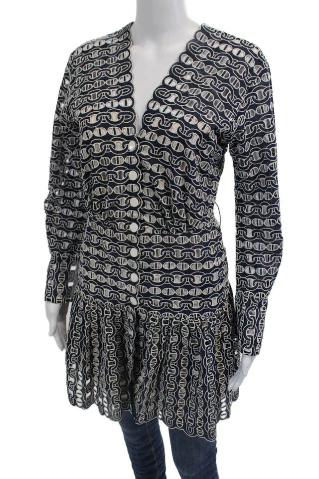 Chaqueta Sandro Mujer Calce y Acampanada Azul Oscuro Manga Larga Cuello en V Geométrica Talla 40 Foto 2 de 4