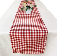 Red and White Gingham Table Runner - 72 Inch Cotton Checkered Plaid Table Runner