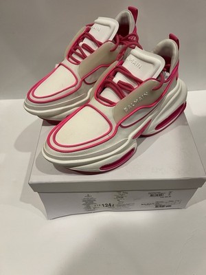 Balmain Bbold Hot Pink White Bicolor Trainer Sneakers Womens Size 9