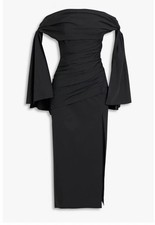 CAROLINA HERRERA Off-the-shoulder draped cotton-blend poplin midi dress Black 2