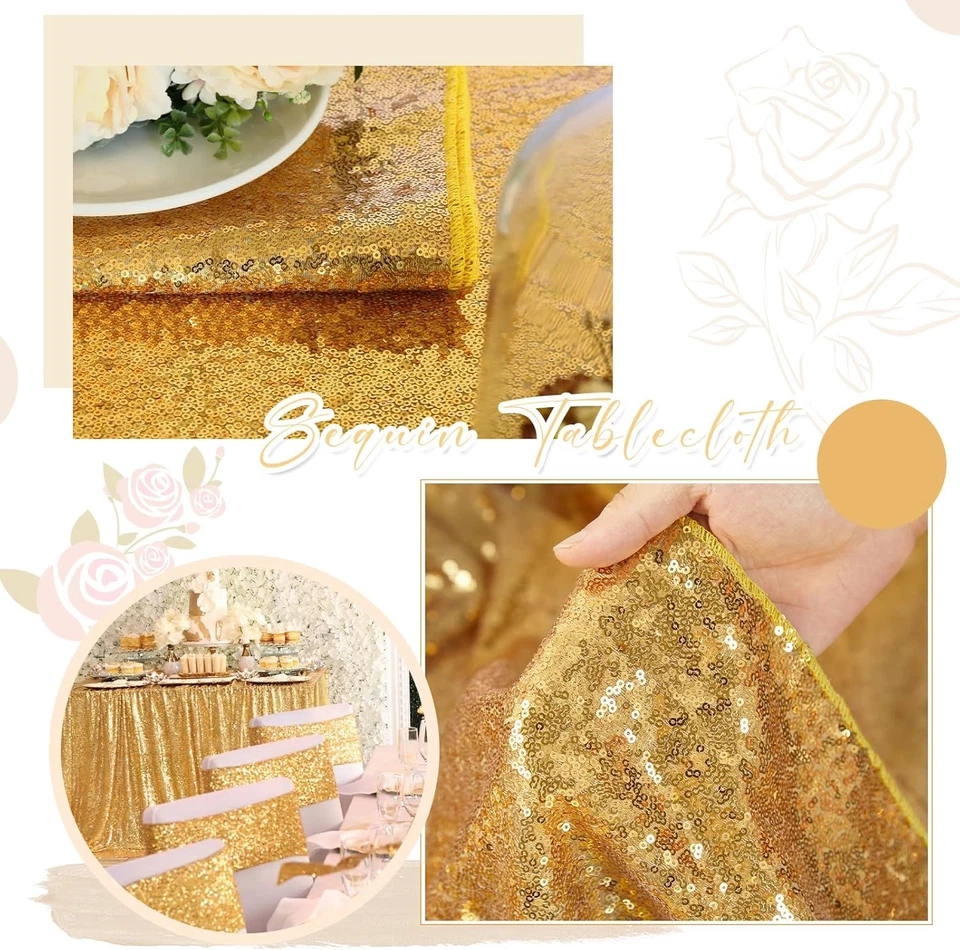 Скатерть с золотыми блестками 60X102 дюйма блестящий прямоугольный блестящий стол - Изображение 3 из 4