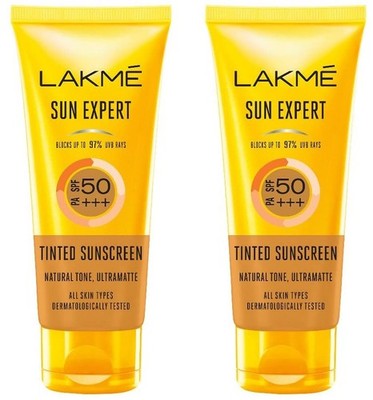 Lakmé Sun Expert Tinted Sunscreen SPF 50 PA+++ | No White Cast | 100ml x 2
