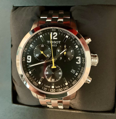 Tissot PRC200 Men's Chronograph Tachymeter Black Dial Steel Watch w/Box