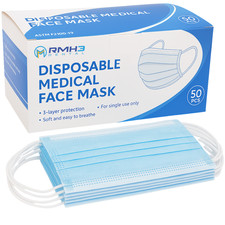 RMH3 Dental Disposable Face Masks Blue Pleated Earloop 3-Ply 50pcs/pk