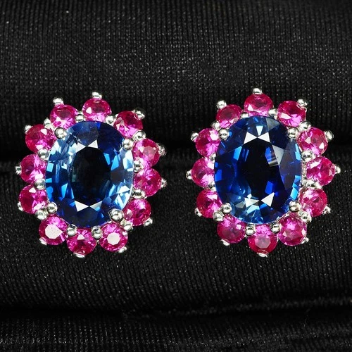Exquisite Royal Blue Tanzanite 6.10Ct 925 Sterling Silver White Gold Earrings