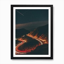 Long Exposure Of A Highway At Night Framed Wall Art Poster Canvas Print Picture