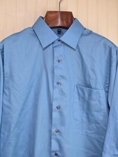 Geoffrey Beene Dress Shirt Mens XL 17 32/33 Blue Fitted Non Iron Wrinkle Free