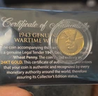 New Listing1943 Lincoln Wheat Cent Steel 24KT Gold Plated Small Cent