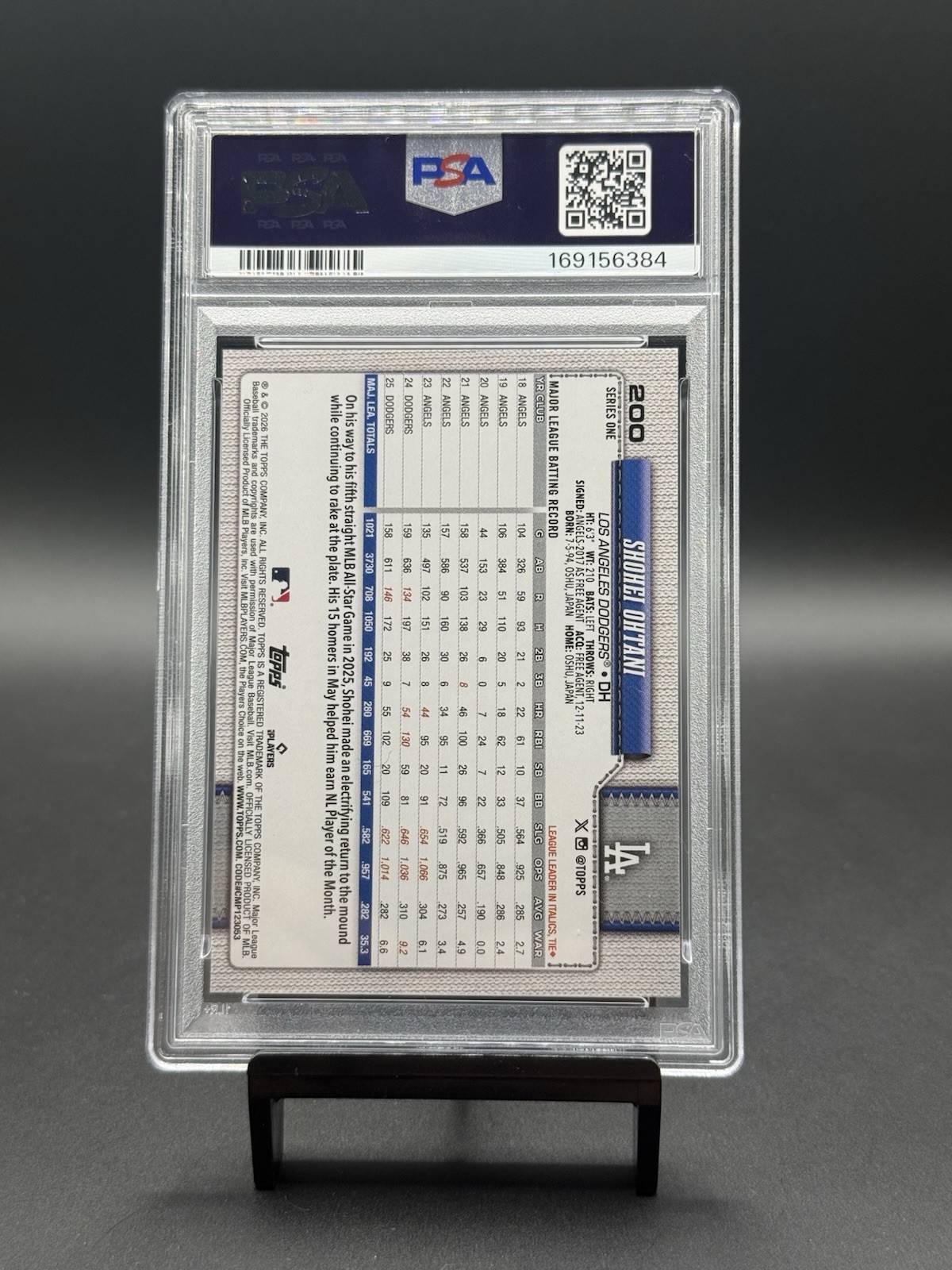 2026 Topps Shohei Ohtani 200 PSA 10 Gem Mint Dodgers view 2