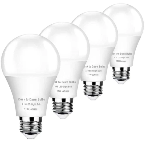 4 Pack Dusk to Dawn Light Bulbs Outdoor, 2700K Warm White 1100LM,Sensor A19 L...