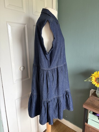 Kings Road Denim Shirt Dress 1X UK 18-20 Sleeveless Tiered Button Front - Picture 7 of 9
