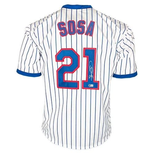 Sammy Sosa Signed Chicago Pinstripe Baseball Jersey (Beckett)